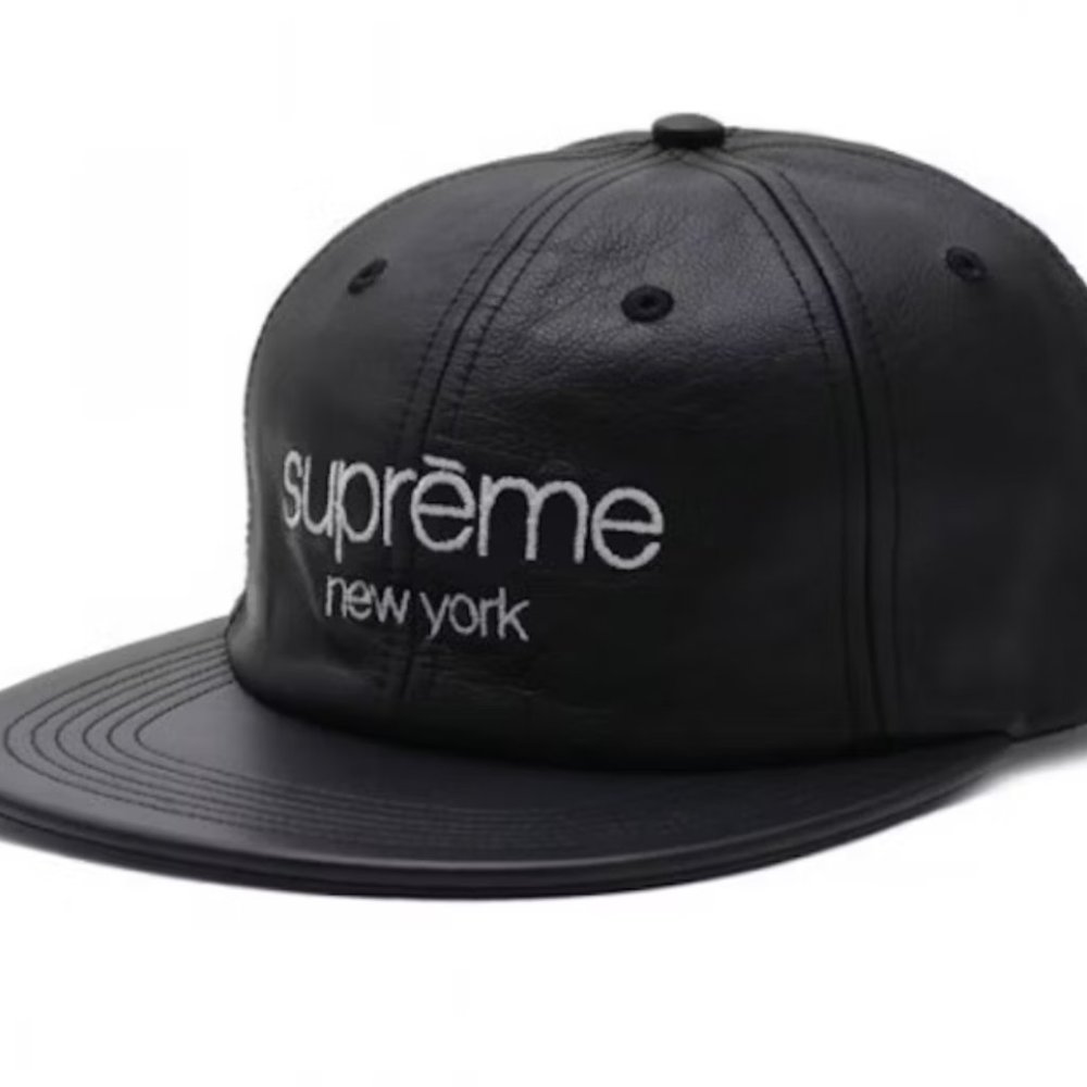 SUPREME black 6 panel leather baseball cap hat